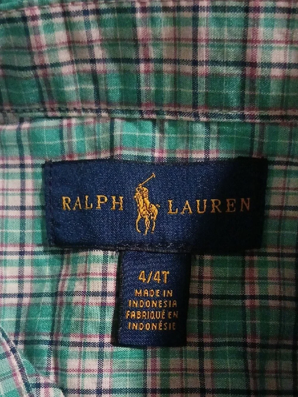 Ralph Lauren Boys Classic Seagrass Green Plaid Button-Down Shirt 4T